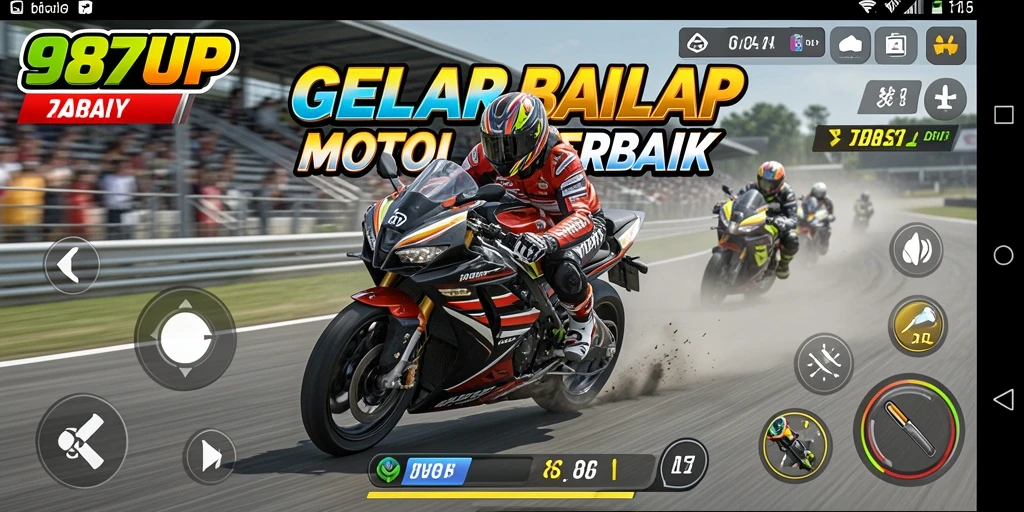 Gameplay menegangkan di 987UP dengan balapan motor penuh aksi.