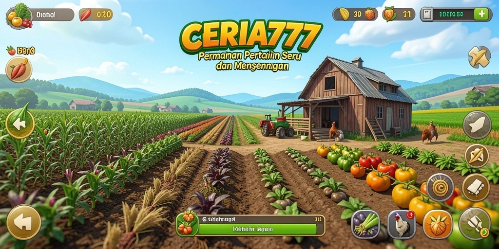 Screenshot CERIA777 menunjukkan pemain mengelola ladang dengan sukses.