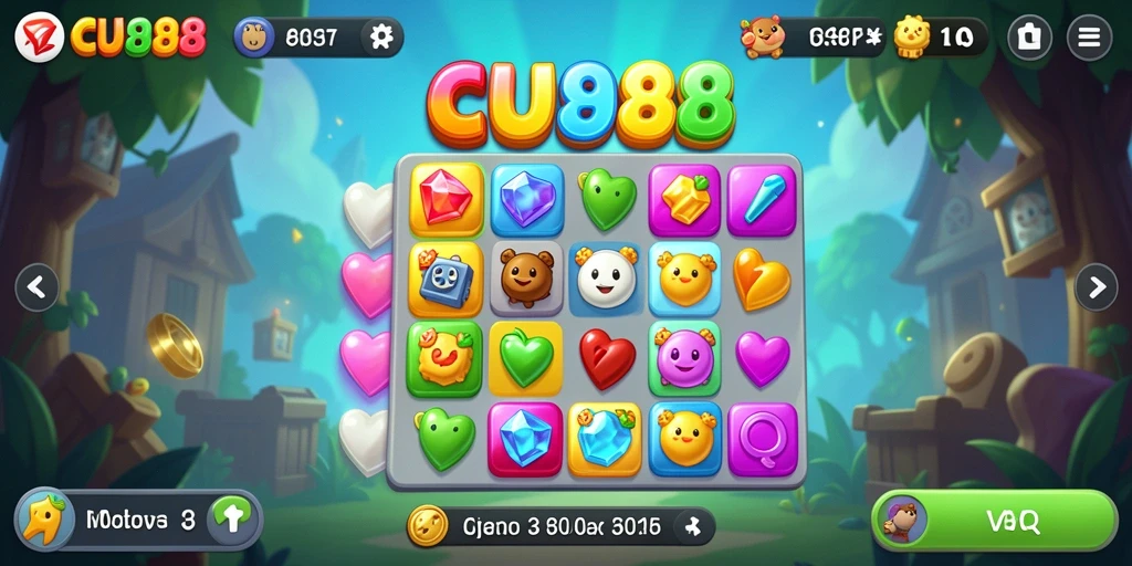 Screenshot CU888 menunjukkan gameplay Match-3 yang menantang.