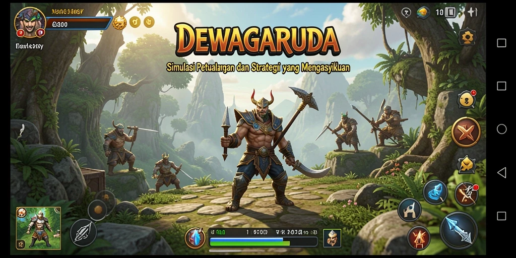 Screenshot gameplay DEWAGARUDA yang menampilkan petualangan simulasi.