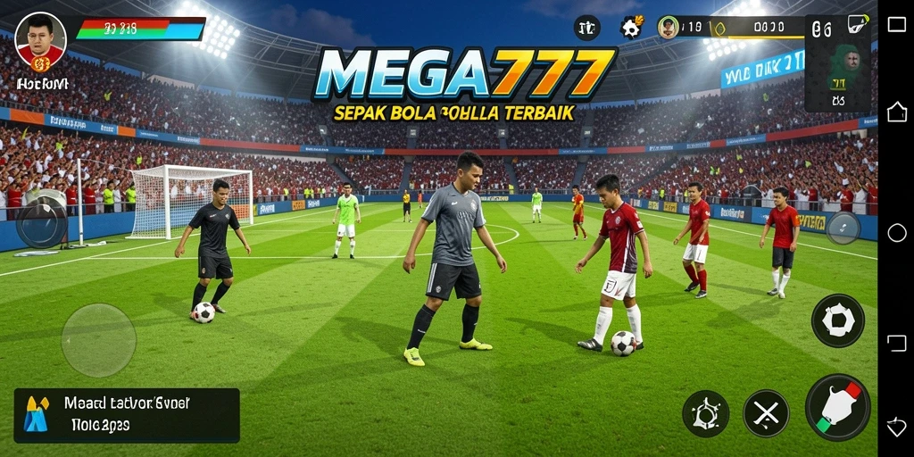 Tangkapan layar utama MEGA777 menampilkan aksi pertandingan sepak bola yang mendebarkan.