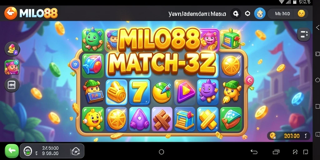 Screenshot menunjukkan permainan seru MILO88 dengan gameplay Match-3 yang menarik.