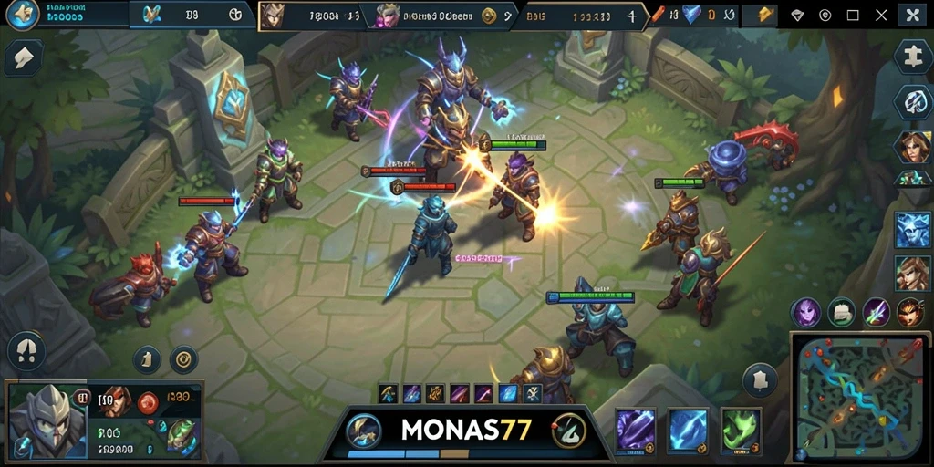 Screenshot gameplay MONAS77 menampilkan aksi tim yang mendebarkan.