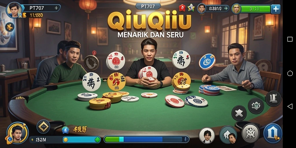 Screenshot utama PT707 menampilkan aksi seru dalam permainan QiuQiu.