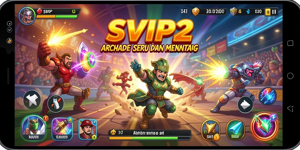 Screenshot utama menampilkan aksi seru dalam gameplay Arcade.