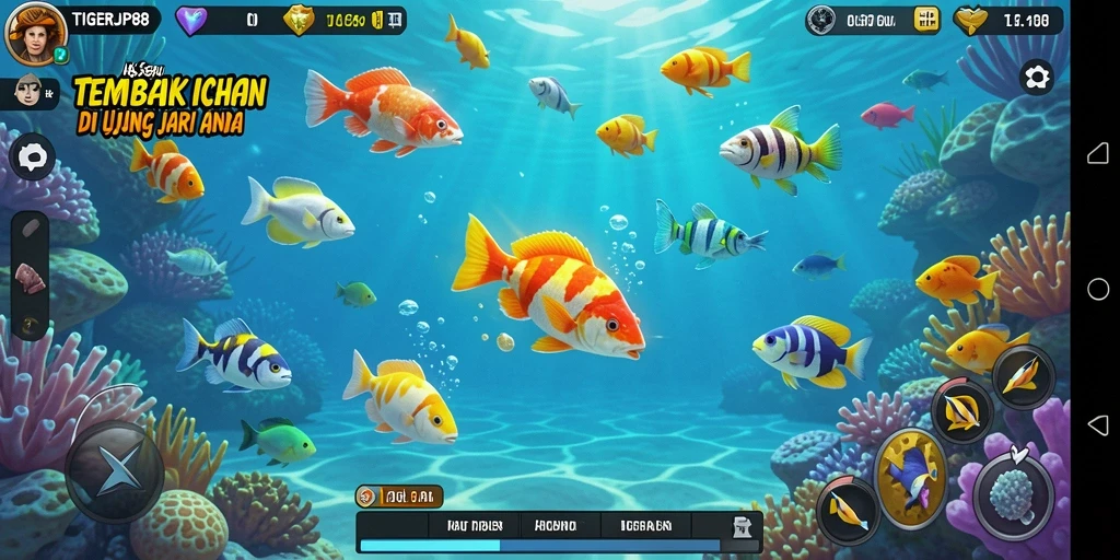 Tampilan gameplay menembak ikan yang seru dan mendebarkan di TIGERJP88.