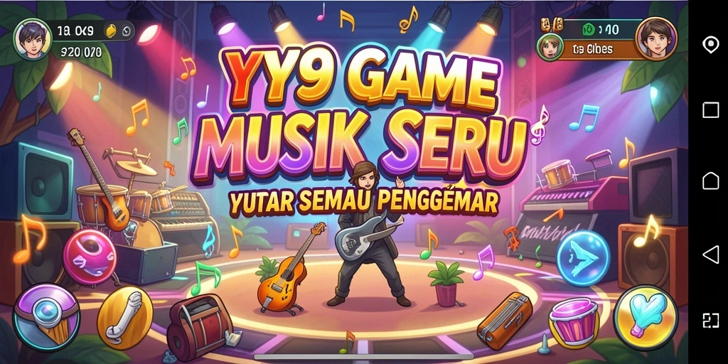 Tampilan gameplay seru dalam Y89, penuh warna dan interaksi musik.